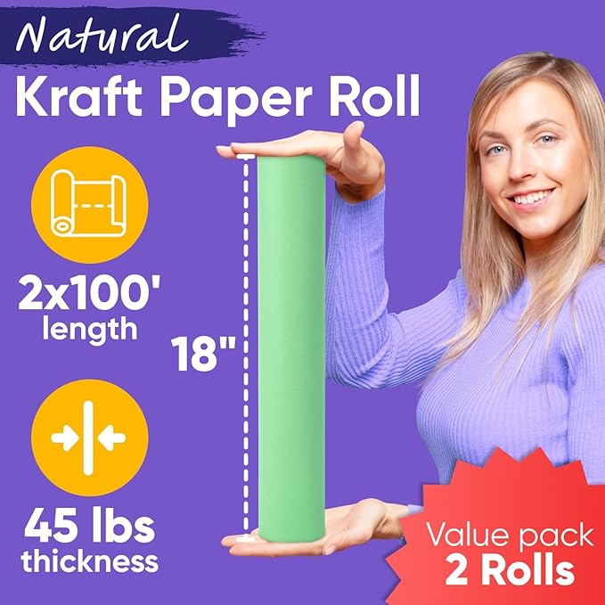 18" x 1200" Light Green Kraft Paper Roll, 45 lbs Thickness, Made in USA Colored - Image 3