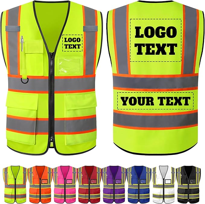 Custom Safety Vest with Logo Personalized High Visibility Vest Reflective by PFTPOW