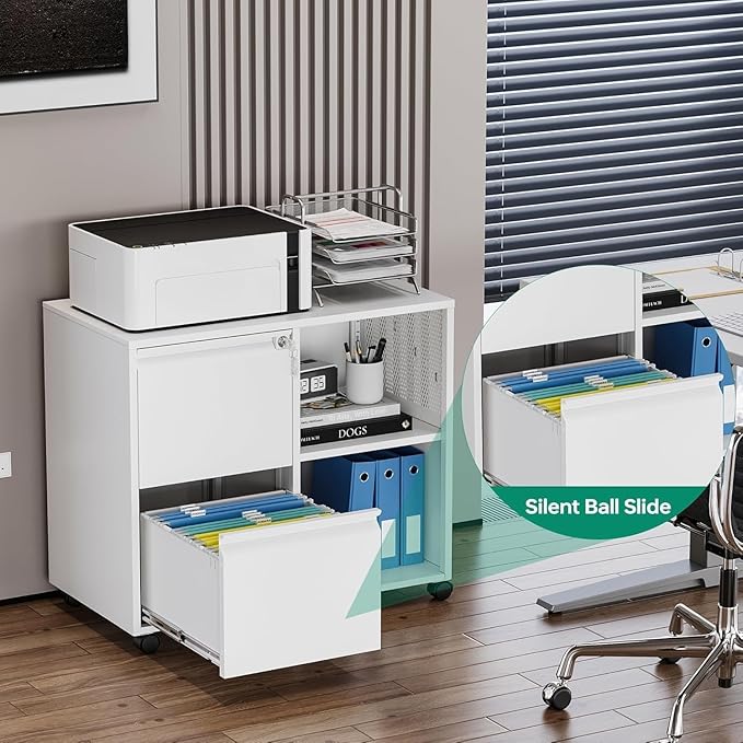 Letaya Mobile File Cabinet, Metal Lateral Rolling Printer Stand Filing Cabinets - Image 8