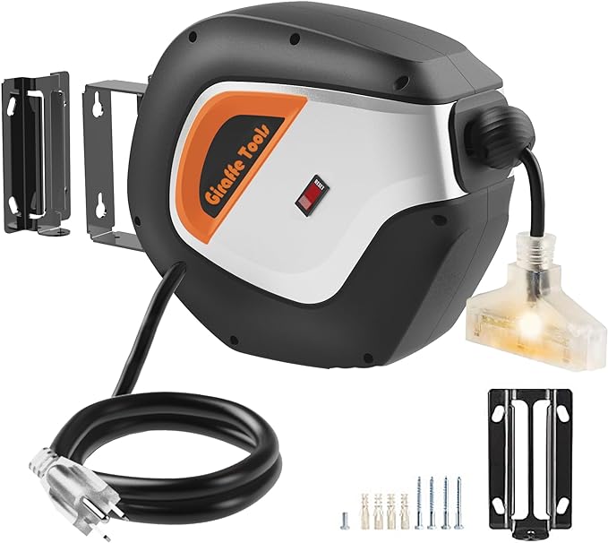 Giraffe Tools DE14 Retractable Extension Cord Reel 50 ft 14/3AWG Power Cord by GiraffeTools