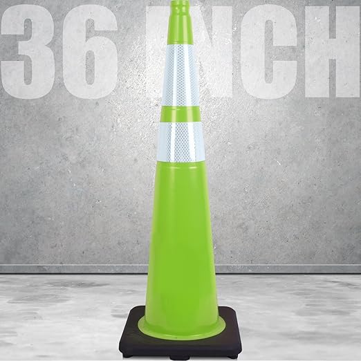 Fluorescent Orange/Green PVC Traffic Cones, Heavy Black Base Parking Lot Cone - Image 2