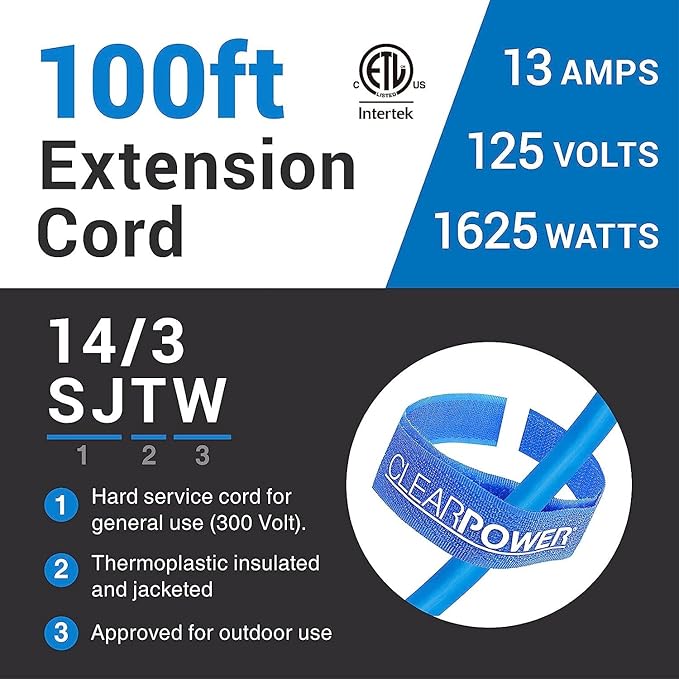 Clear Power 100 ft 14/3 SJTW -50°C Extreme Cold Weather Outdoor Indoor - Image 2