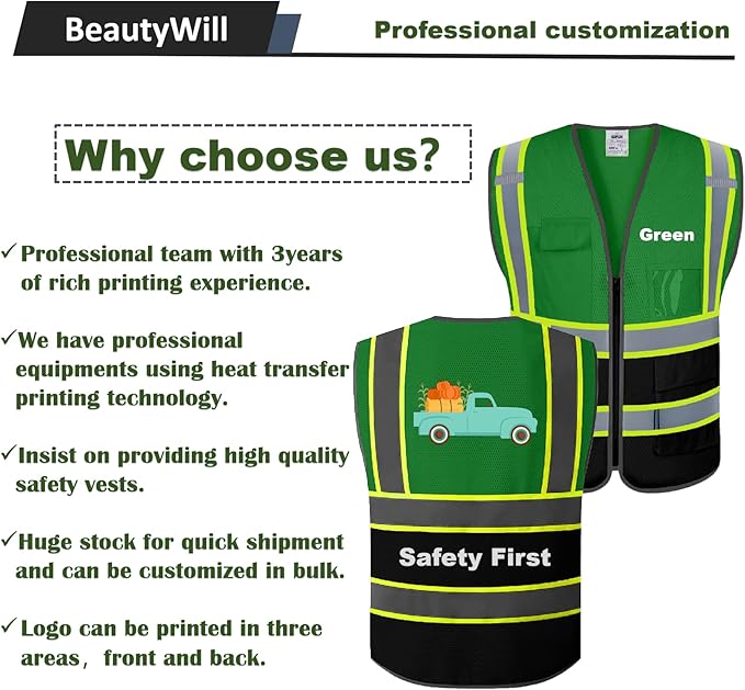 BeautyWill Custom Logo Safety Vest Class2 High Visibility Reflective Vest - Image 5