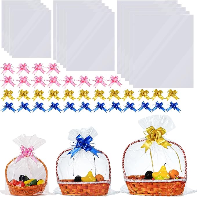 60 Packs Large Clear Cellophane Bags 14x20 18x24 24x30 Inches Jumbo Gift Basket by UltraOutlet