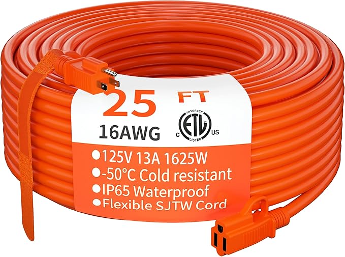 HUANCHAIN Indoor Outdoor Extension Cord 25 ft Waterproof, 16/3 Gauge Flexible by huanchain