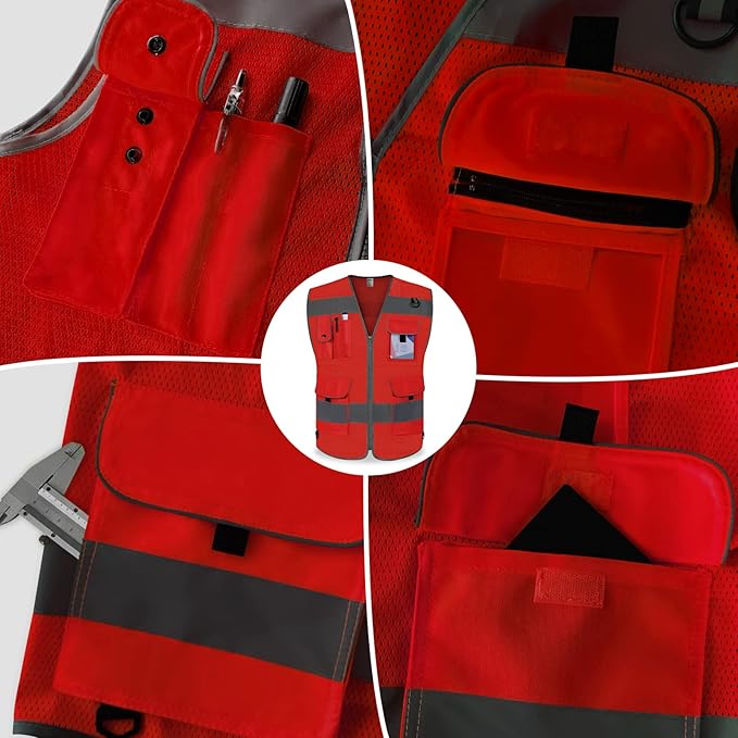 TCCFCCT Mesh Hi Vis Vest 9 Pockets High Visibility Reflective Safety Vest - Image 4