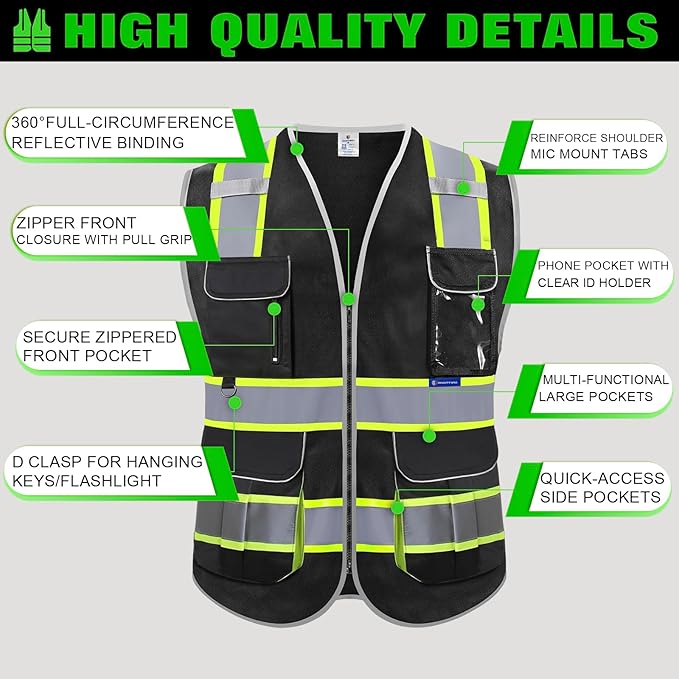 BeautyWill Custom Logo Safety Vest Class2 High Visibility Reflective Vest - Image 6