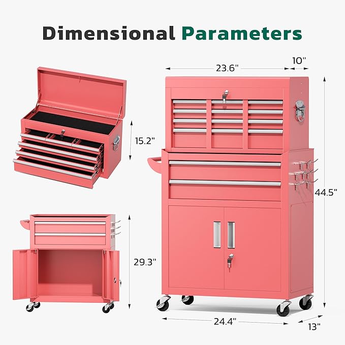 Greenvelly Tool Chest, 8-Drawer Rolling Tool Chest - Image 3