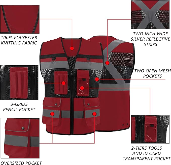 Safety Vest High Visibility Reflective Construction Vest - Image 6