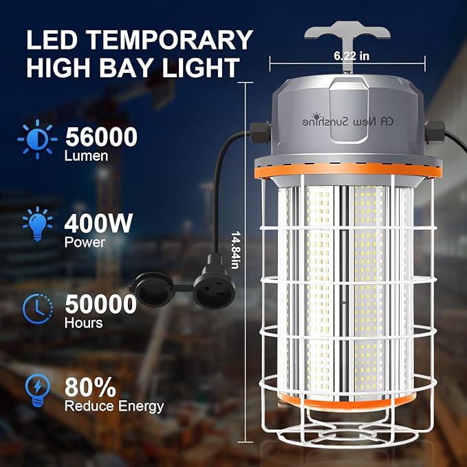 400W LED Temporary Work Light，56000Lumens 5000K Daylight White ON/Off Switch & - Image 2