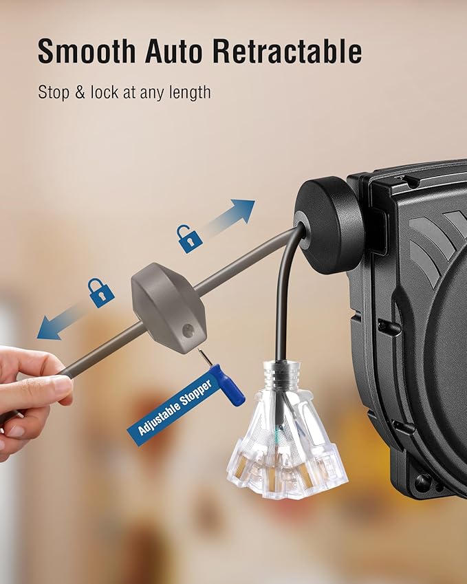 SURAIELEC 30 FT Retractable Extension Cord Reel, 16 Gauge Power Cord - Image 4