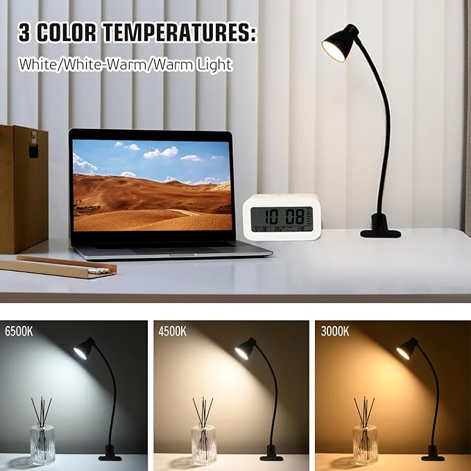 Clamp Desk Lamp, Clip on Reading Light, 3000K-6500K Adjustable Color Temperature - Image 2