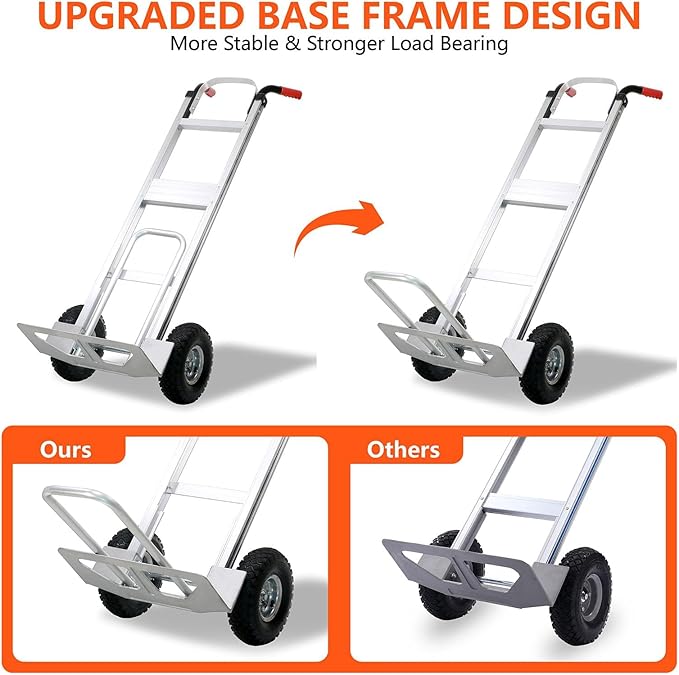 Aluminum Hand Truck 600 LBS Capacity, Handle Heavy Duty Industrial Dolly - Image 3