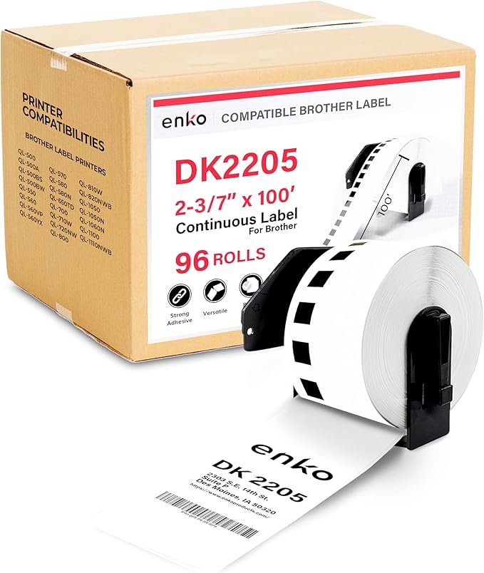 enKo - Compatible DK-2205 Continuous Paper Labels Compatible by enKoProducts