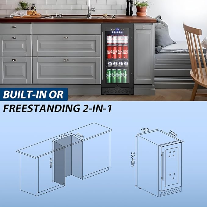 Tylza 15 Inch Beverage Refrigerator, Under Counter/Freestanding Drink Fridge - Image 7