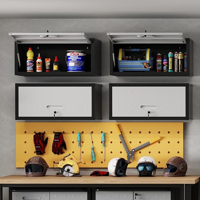 Metal Wall Cabinet with Up-flip Door, Heavy Duty Garage Wall Mounted Storage - Image 7