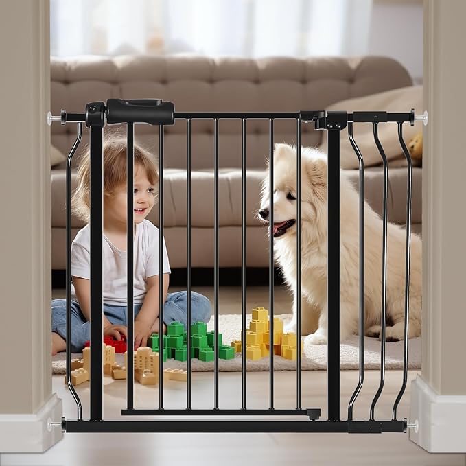 Wide Baby Gate for Stairs Doorways 30" Tall 34 to 38.5 Inch Wide Pressure by HOOOEN