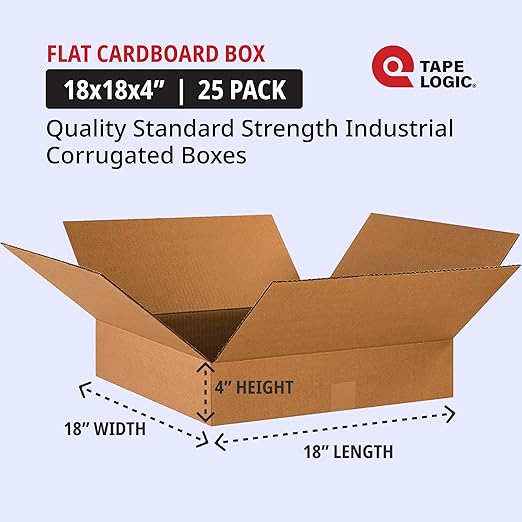 TAPE LOGIC 18 x 18 x 4 Corrugated Cardboard Boxes, Flat 18"L x 18"W x 4"H - Image 2
