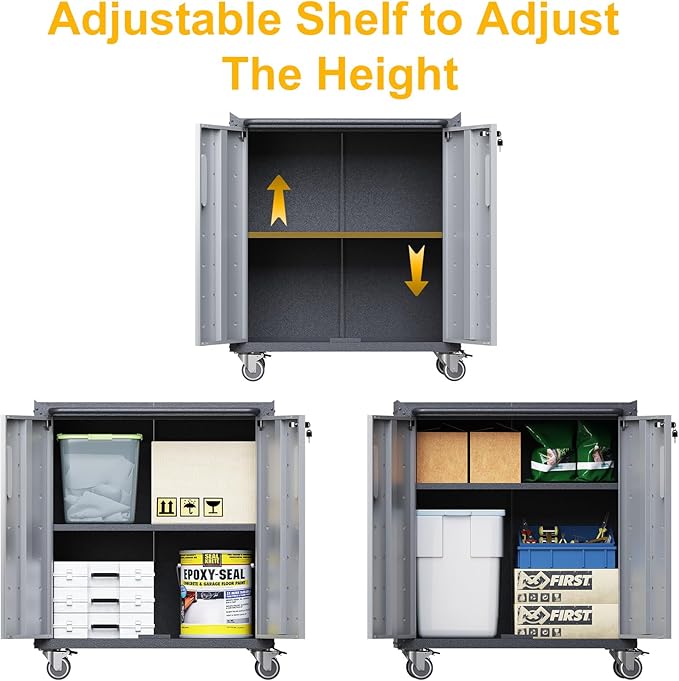 Metal Storage Cabinet with Wheels, Lockable Rolling Tool Chest with Adjustable - Image 6