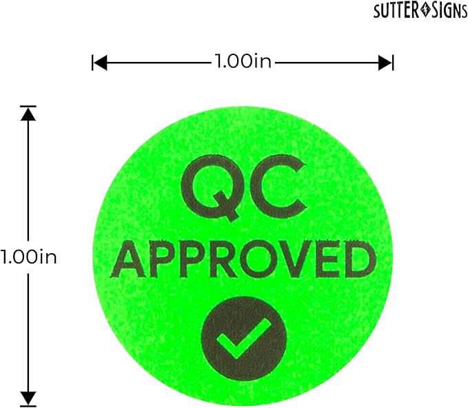 1000 Quality Control Approval Stickers, 1 Inch | Fluorescent Green QC Tester - Image 2