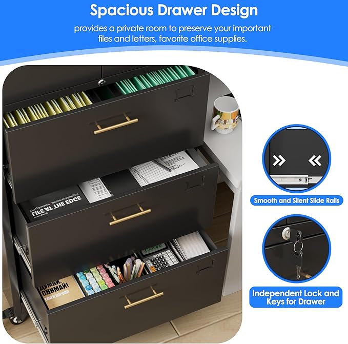 METAN Metal File Cabinet with 3 Drawers and 1 Shelves, Office Filing Cabinet on - Image 7