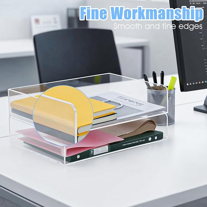 2 Pack Stackable Acrylic Paper Organizer Tray Clear Desk Letter Tray - Image 6