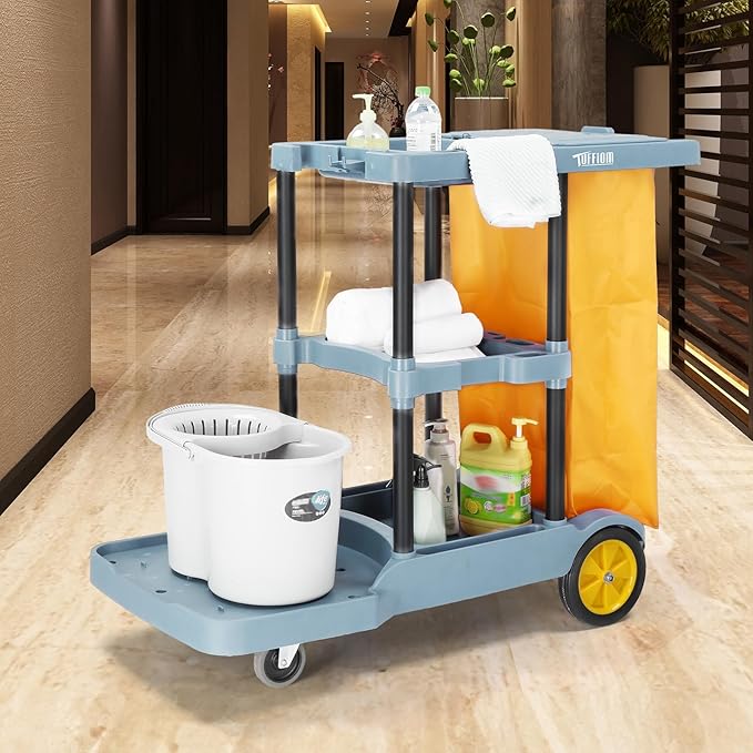 TUFFIOM Commercial Traditional Cleaning Janitorial 3-Shelf Cart, 500 Lbs - Image 2