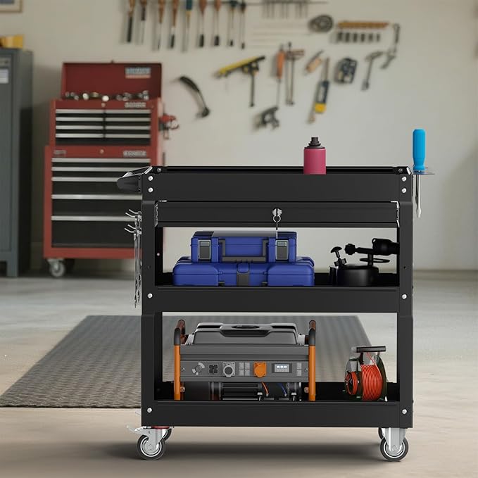3 Tier Rolling Tool Cart on Wheels, 450 LBS Capacity Tool Cart - Image 9