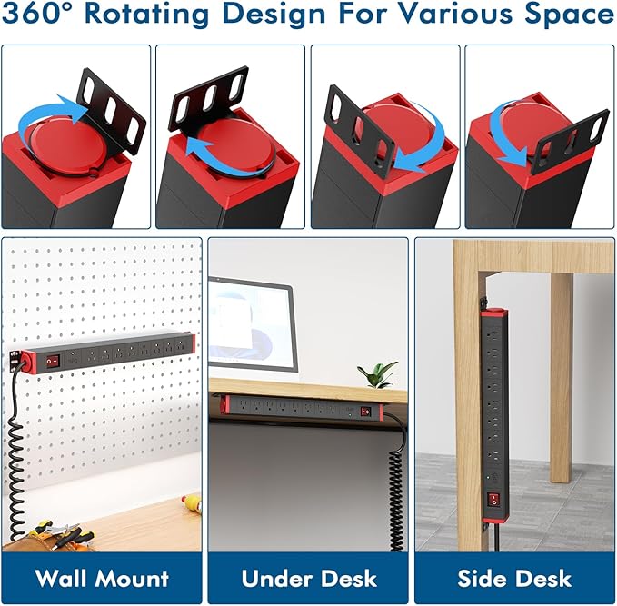 8 Outlet Rack Mount PDU Power Strip, 1200J Surge Protection & 15A Overload - Image 2