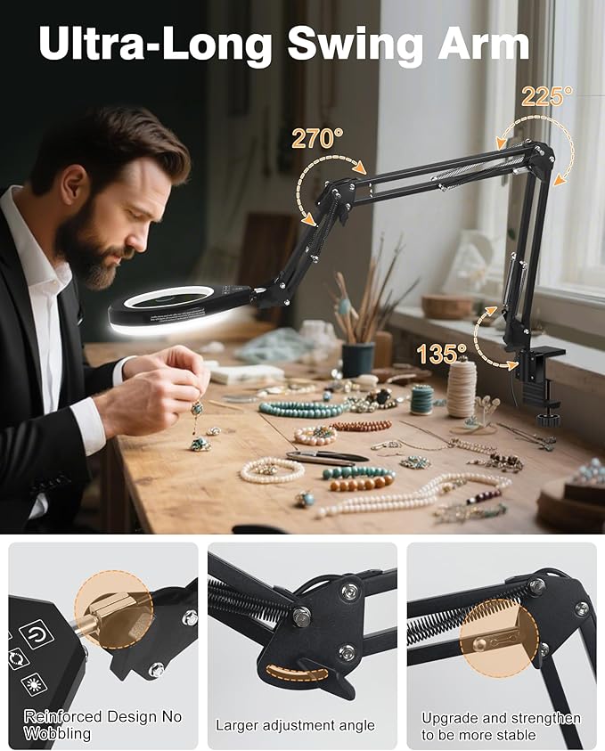 10X & 5X Magnifying Glass with Light, Ultra Long Swing Arm, 5 Colors & 10 - Image 7