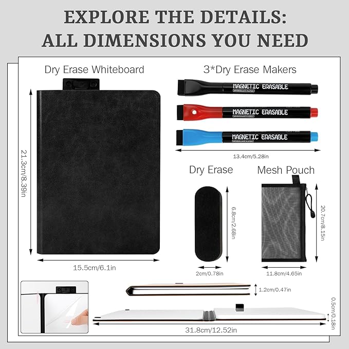 8.4" x 6" Portable White Board Dry Erase Notebook, PU Leather Shell Double - Image 2