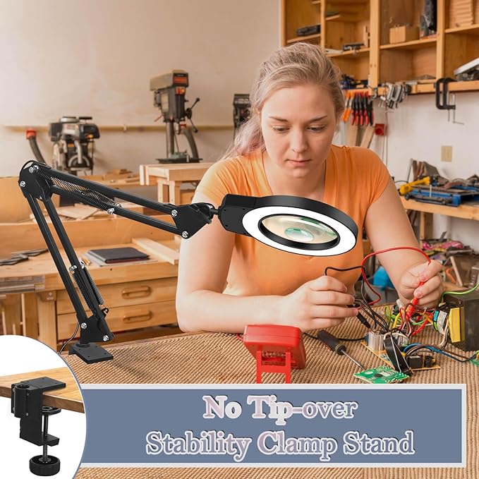 Magnifying Glass Light Clamp Desktop Lamp Stand Desk Table Close Work Up - Image 4