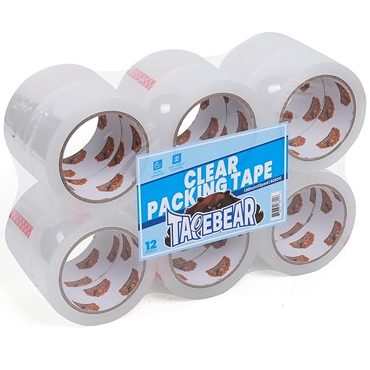 TAPEBEAR Clear Packing Tape 12 Rolls, 1.88" x 55Yards x 2.0mil Thick, Acrylic by TAPEBEAR