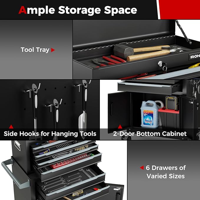 Goplus Tool Chest, 6 Drawers Extra Large Rolling Too Storage Cabinet - Image 7