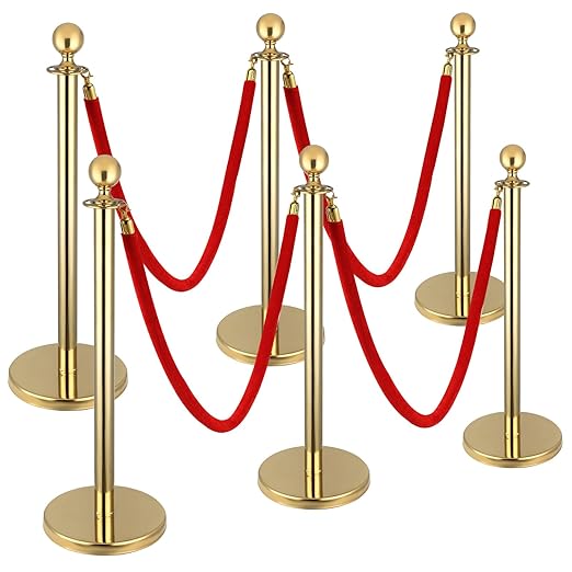 6pcs Gold Stanchions and Red Velvet Ropes 4pcs - Image 2