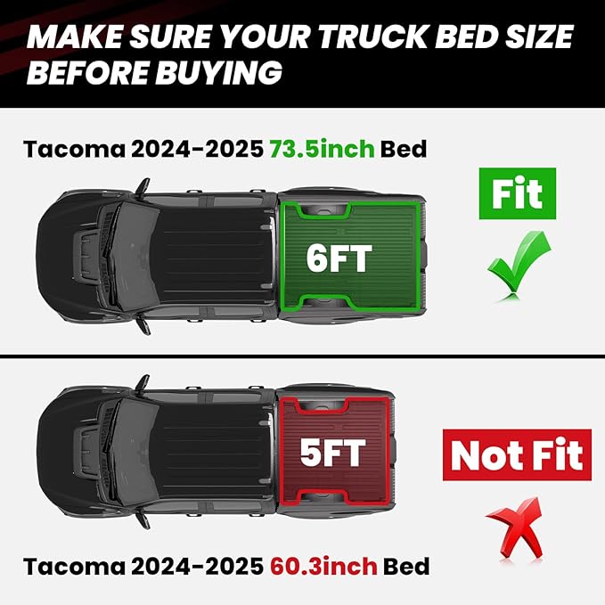 LASFIT Bed Mat for Toyota 2024-2026 Tacoma Truck Bed, All Weather 6ft Car Bed - Image 2