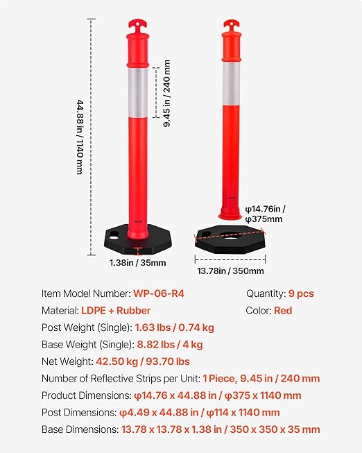 VEVOR 9 Pack Traffic Delineator Posts, 48 inches Traffic Safety Cones - Image 7