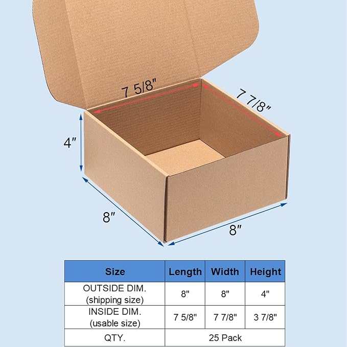 8x8x4" Shipping Boxes 25 Pack Mail Box Brown Corrugated Cardboard Mailing Boxes - Image 2