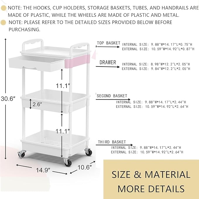 Goovilla 3 Tier Rolling Utility Cart Organizer - Image 8