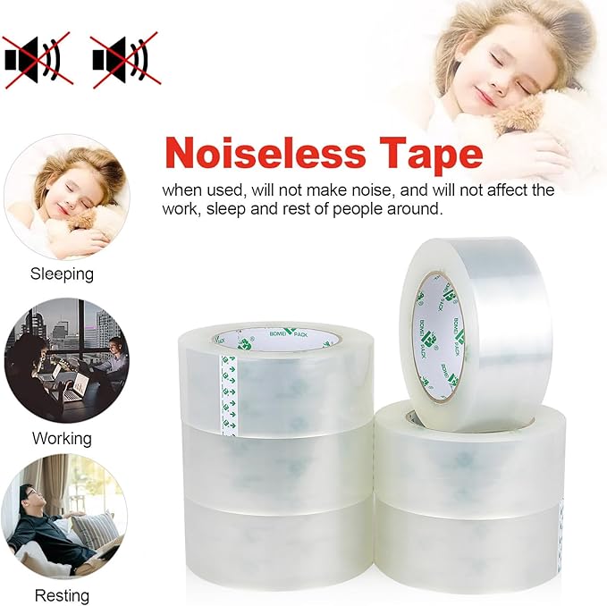 BOMEI PACK Silent Packing Tape, 2.4Mil x 1.88” x 110yds, Heavy Duty Clear - Image 2