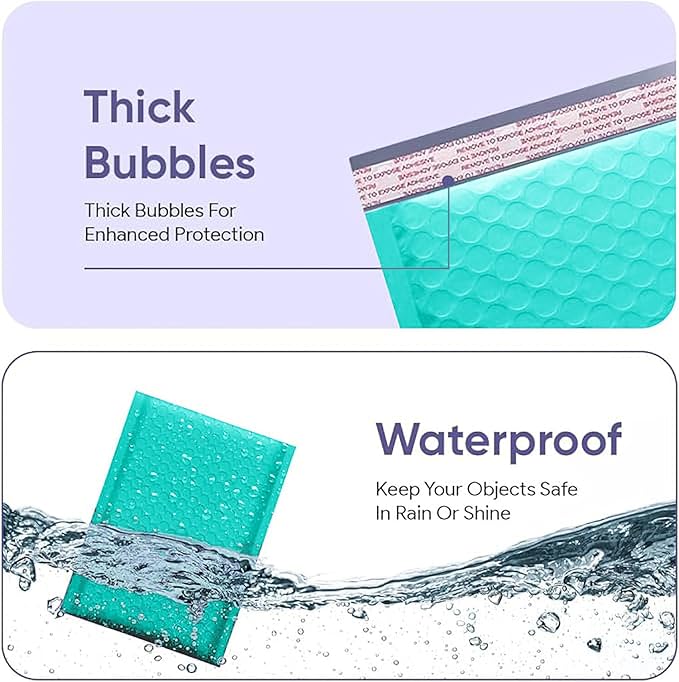 Teal 7.25x12 Inch Poly Bubble Mailers #1 | Self Seal Padded Envelopes | Air - Image 4