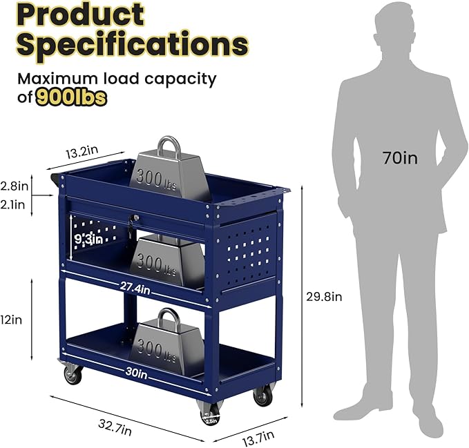 3 Tier Rolling Tool Cart On Wheels, Heavy-Duty Utility cart Service Cart - Image 7