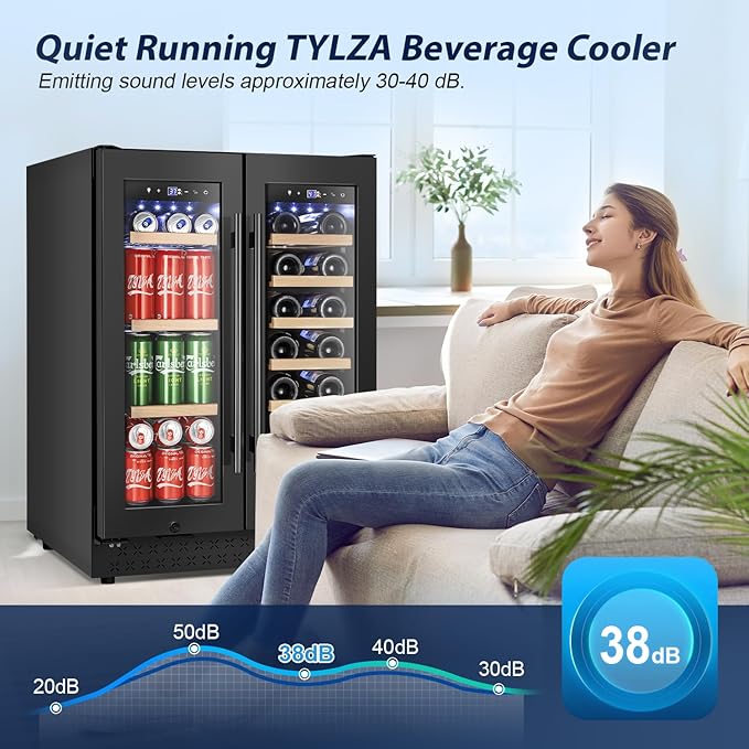 Tylza 24 Inch Wine and Beverage Refrigerator, Dual Zone Wine Beverage Cooler 24" - Image 3