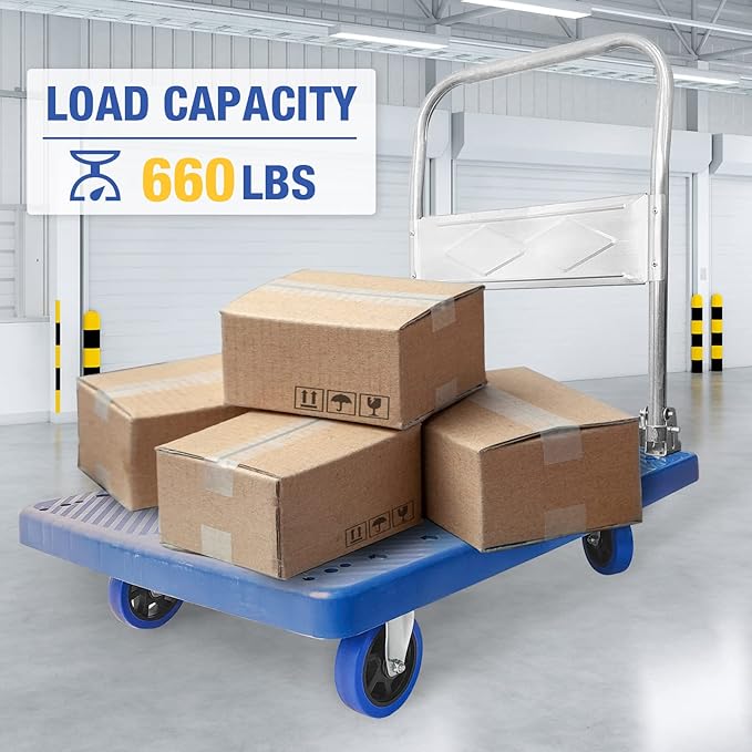 Foldable Push Cart Dolly 660 lbs, Capacity Heavy Duty Moving Platform Trucks - Image 3