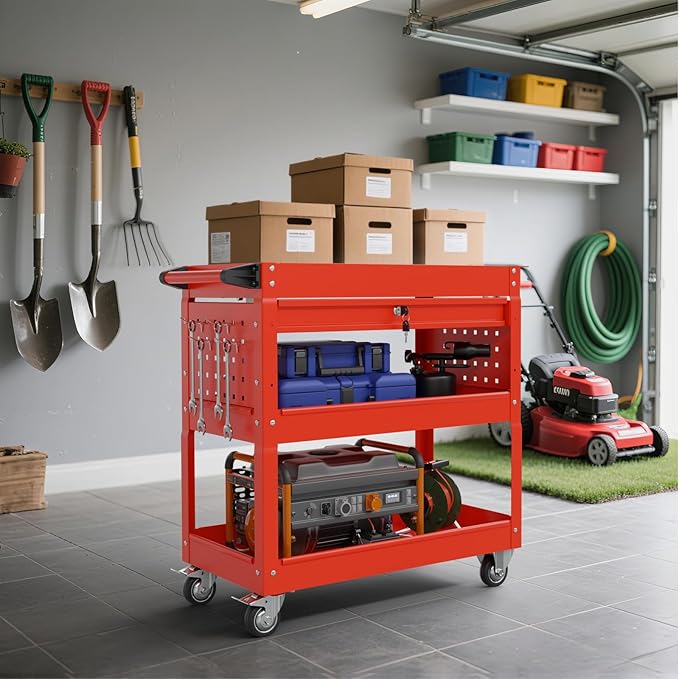 3 Tier Rolling Tool Cart on Wheels, 450 LBS Capacity Tool Cart - Image 2