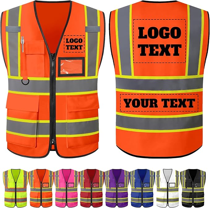 Custom Safety Vest with Logo Personalized High Visibility Vest Reflective by PFTPOW