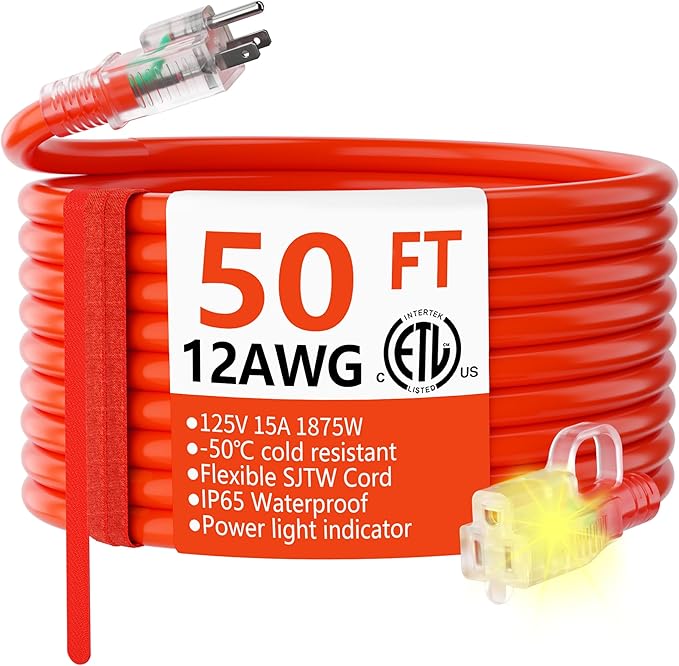 HUANCHAIN 12/3 Gauge Heavy Duty Outdoor Extension Cord 50 ft Waterproof by huanchain