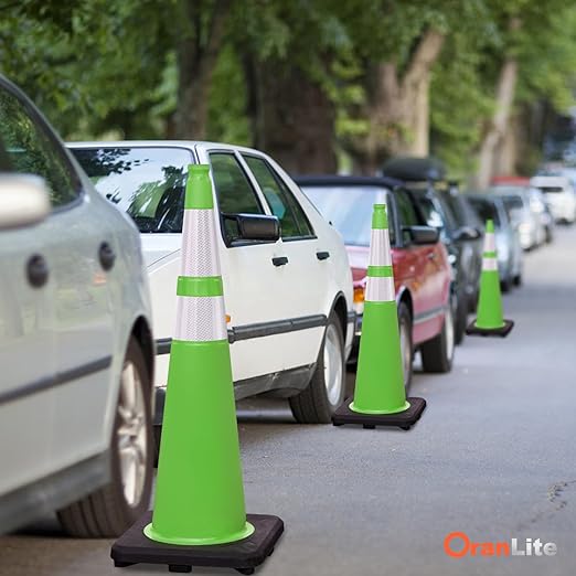 Fluorescent Orange/Green PVC Traffic Cones, Heavy Black Base Parking Lot Cone - Image 7