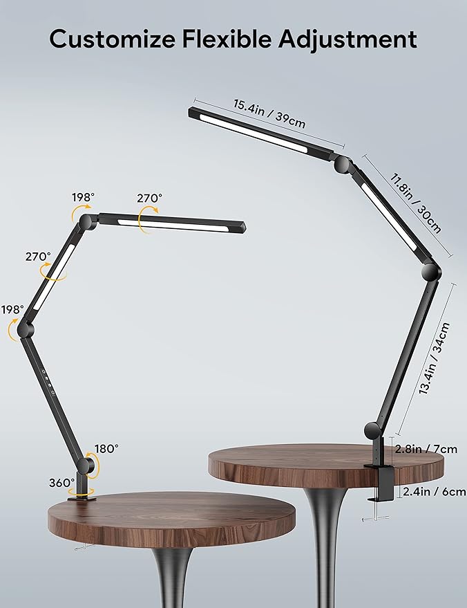 MediAcous LED Desk Lamp with Clamp, Dual Light Desk Lamp with Swing Arm - Image 2