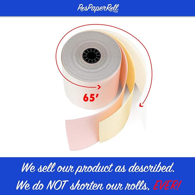 3" x 65' 3 PLY WHITE/CANARY/PINK CASH REGISTER PRINTER POS PAPER ROLL 50 - Image 4